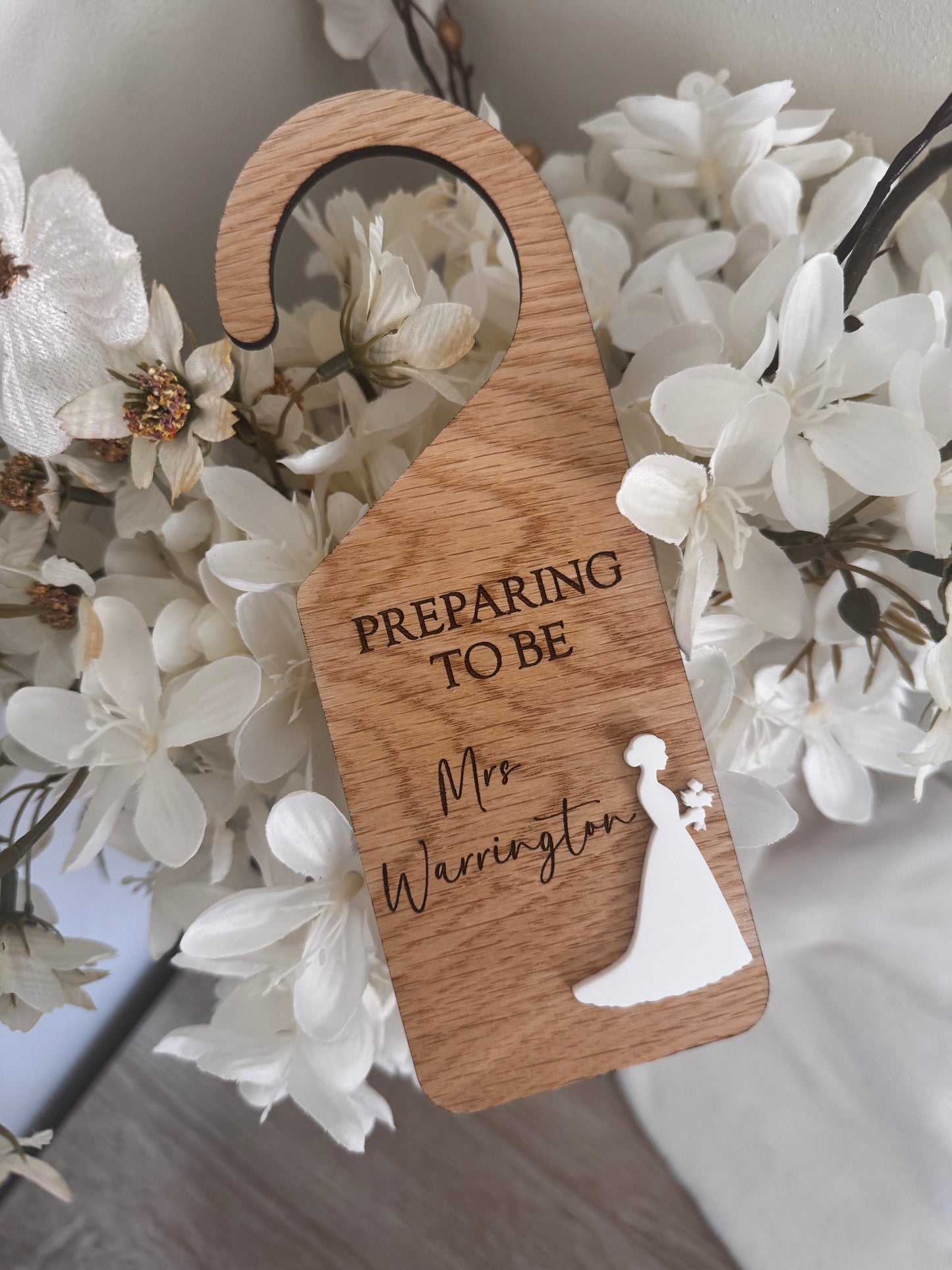 Engraved bridal door hanger