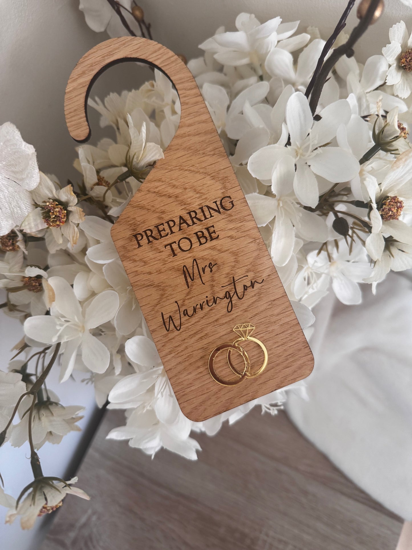 Engraved bridal door hanger ring