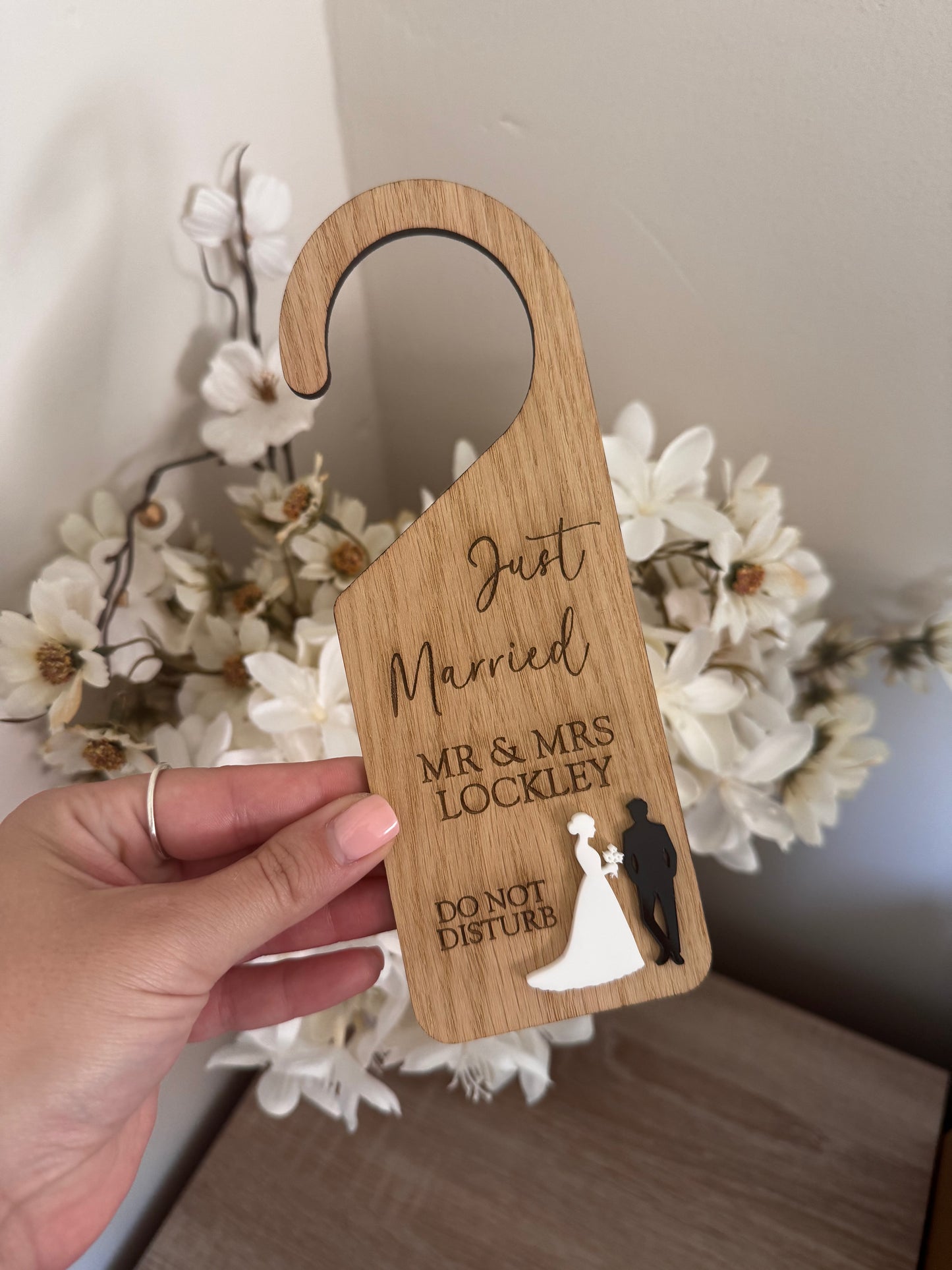 Engraved just married door hanger
