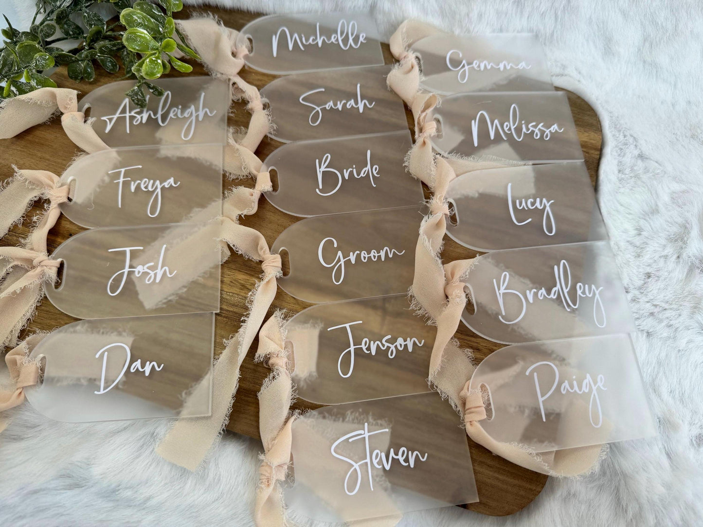 Wedding Table Name Place Cards / Acrylic Name Place Settings / Personalised Wedding Decor / Frosted Acrylic