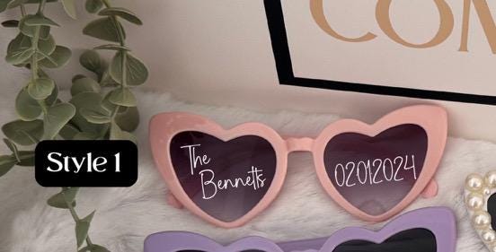 Wedding sunglasses, wedding photo prop, wedding day, memento
