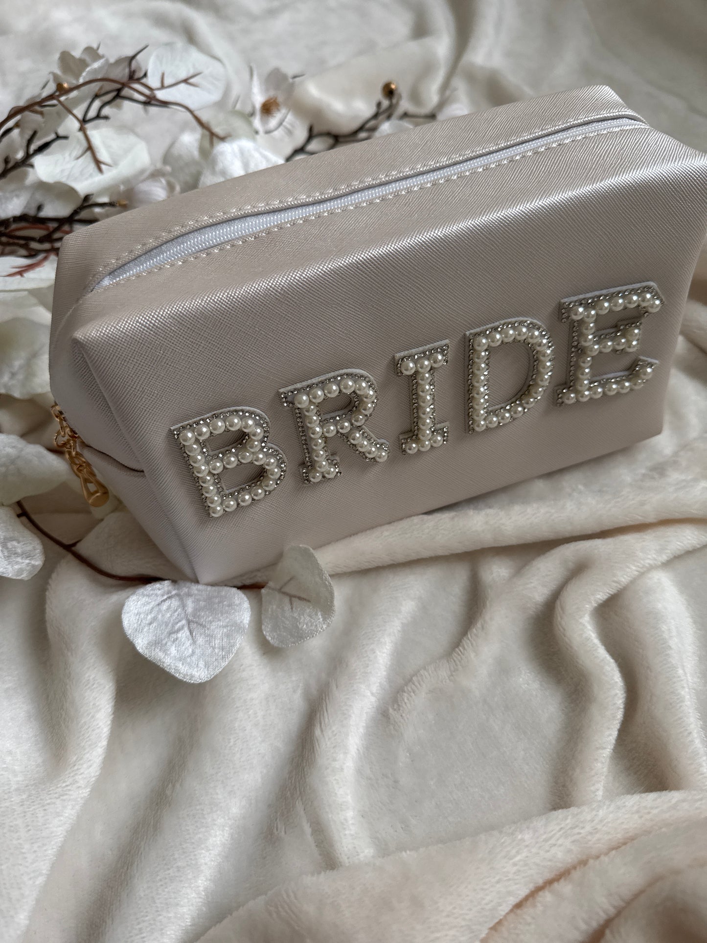Ivory bride make up bag