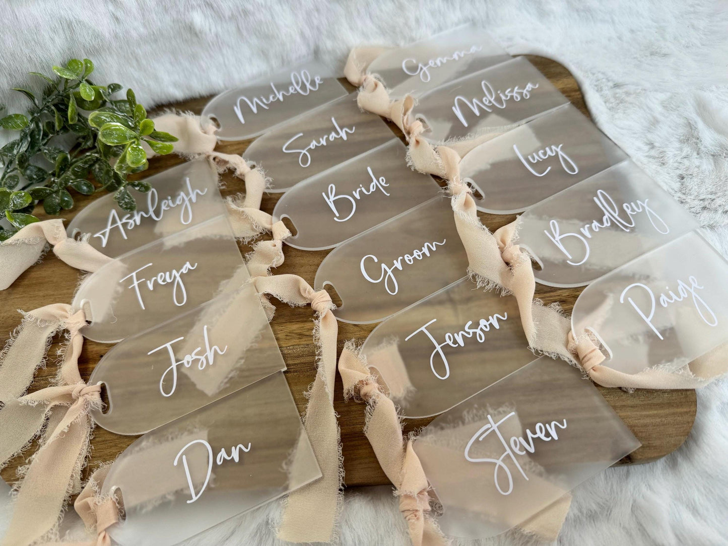 Wedding Table Name Place Cards / Acrylic Name Place Settings / Personalised Wedding Decor / Frosted Acrylic