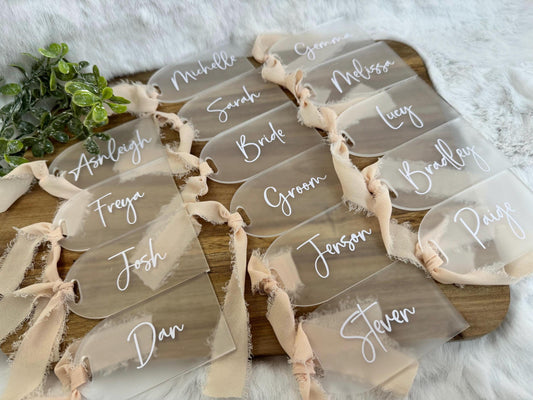 Wedding Table Name Place Cards / Acrylic Name Place Settings / Personalised Wedding Decor / Frosted Acrylic