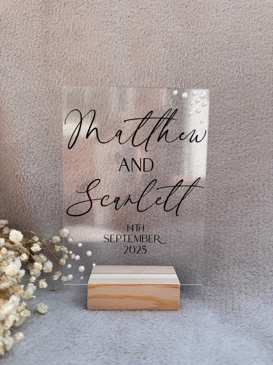 Personalised wedding gift | Acrylic plaque | Anniversary Gift | Pearls