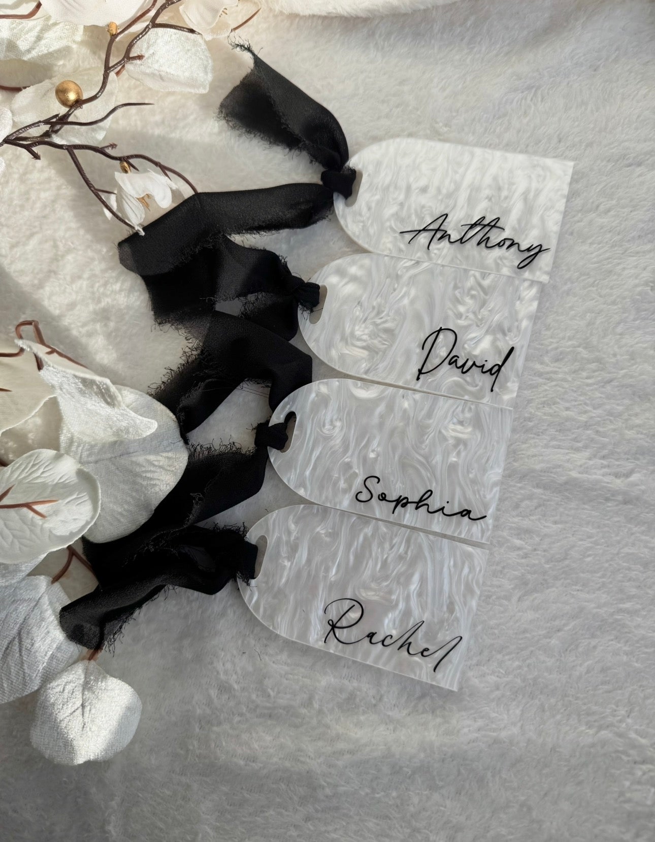 Marble Wedding Table Name Place Cards / Acrylic Name Place Settings / Personalised Wedding Decor / Frosted Acrylic