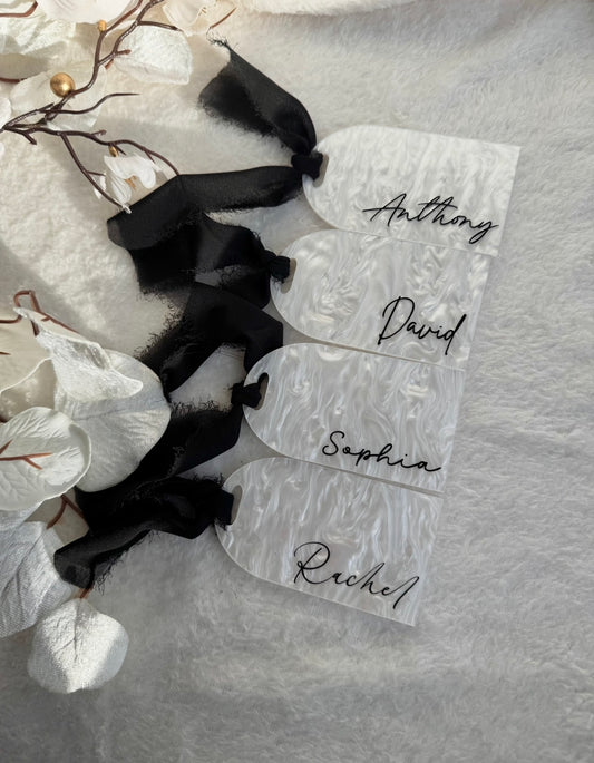 Marble Wedding Table Name Place Cards / Acrylic Name Place Settings / Personalised Wedding Decor / Frosted Acrylic