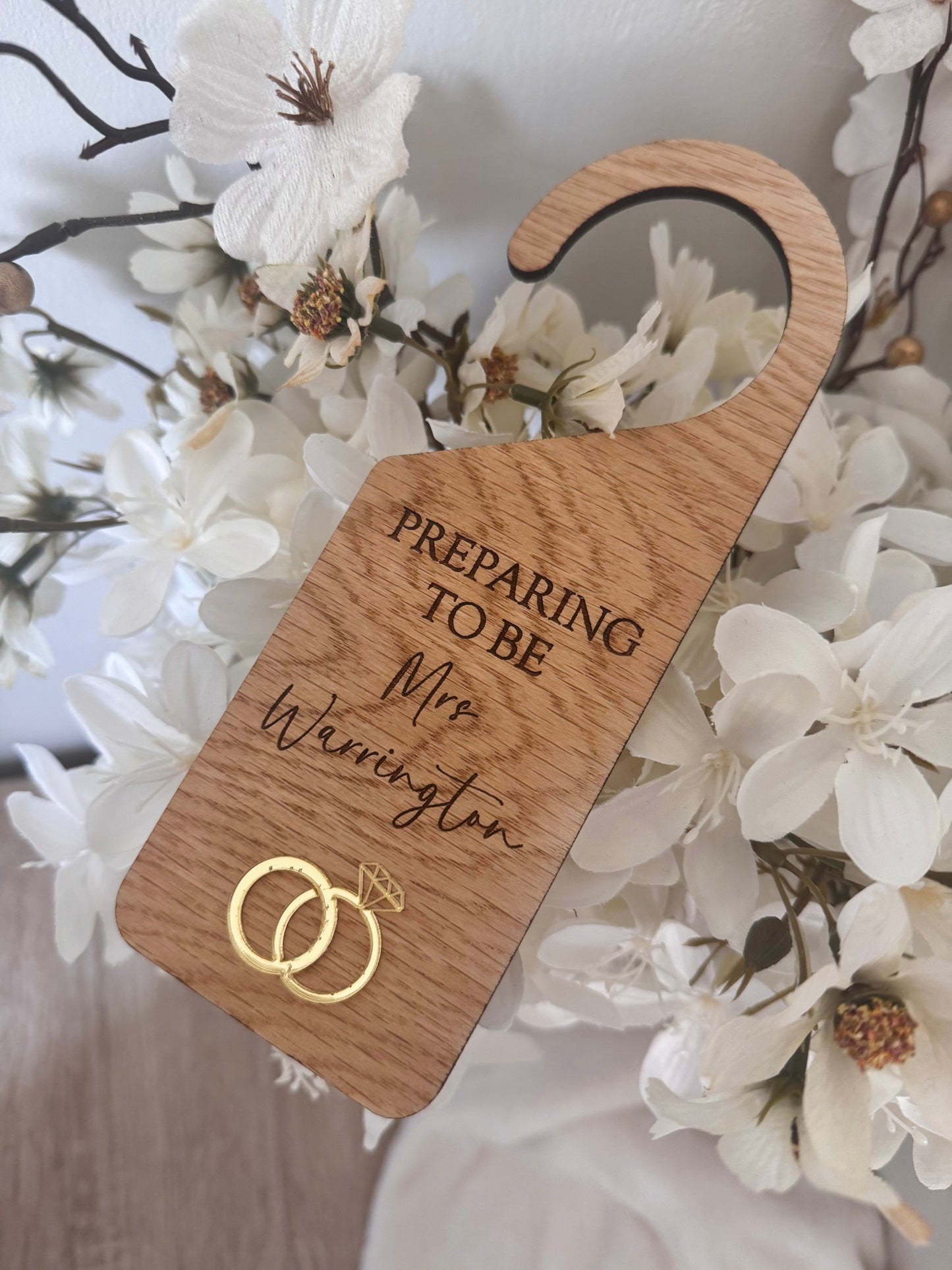 Engraved bridal door hanger ring