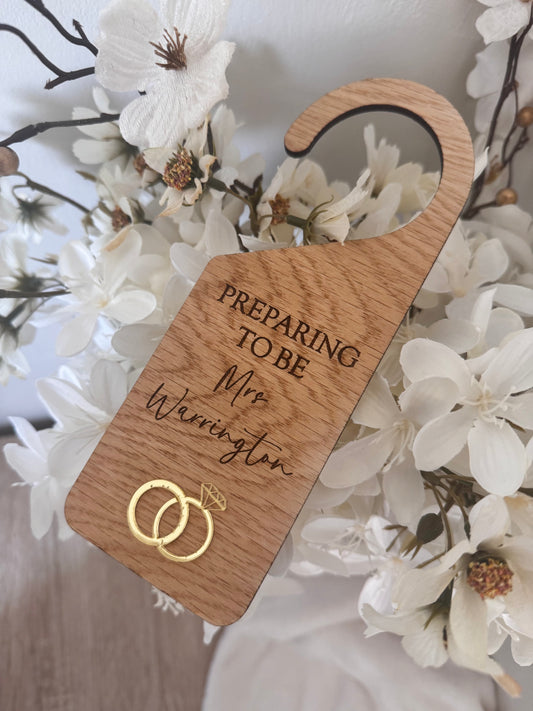 Engraved bridal door hanger ring