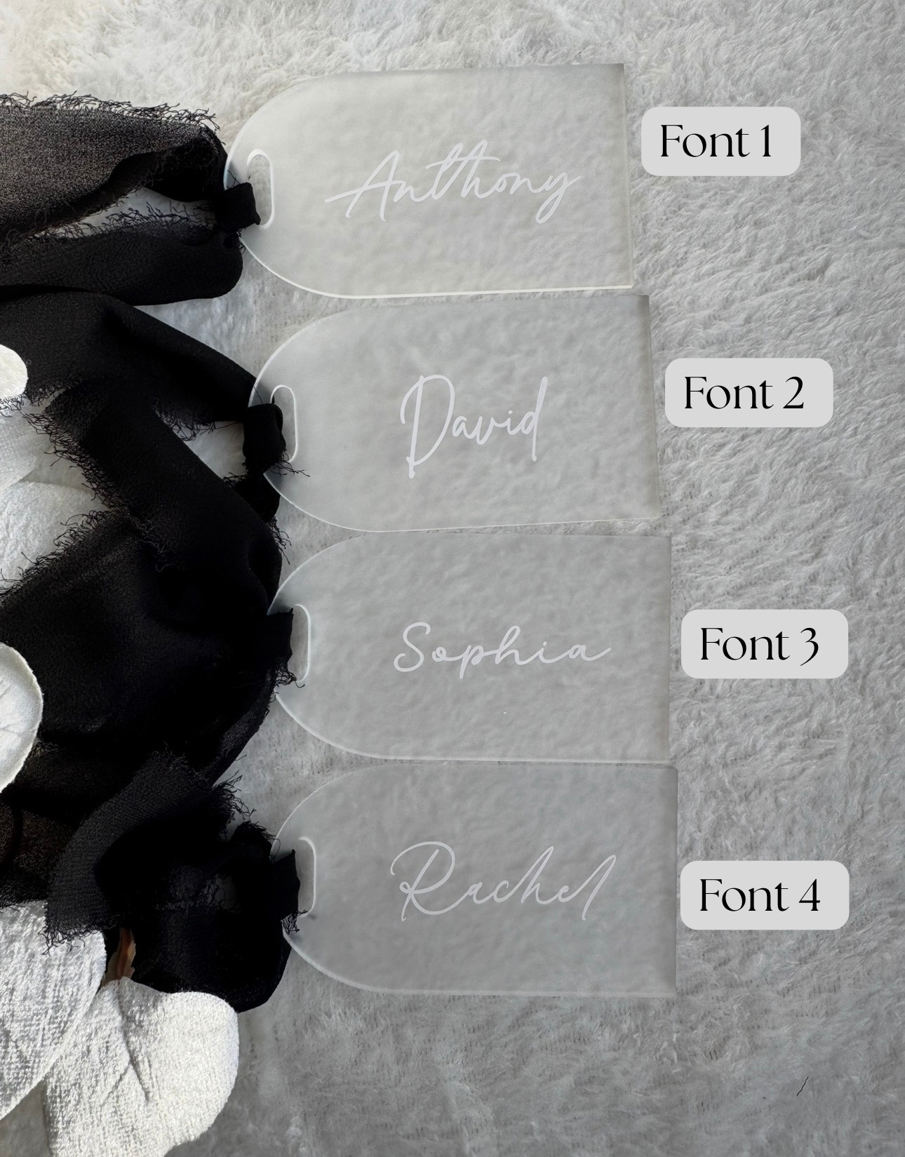 Wedding Table Name Place Cards / Acrylic Name Place Settings / Personalised Wedding Decor / Frosted Acrylic