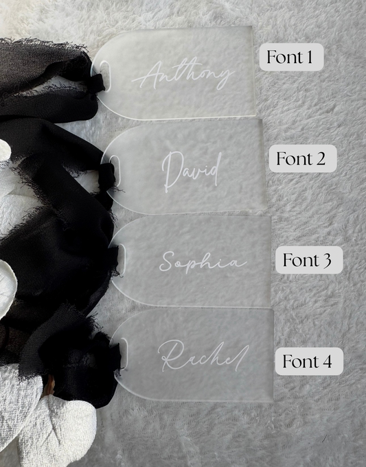 Wedding Table Name Place Cards / Acrylic Name Place Settings / Personalised Wedding Decor / Frosted Acrylic