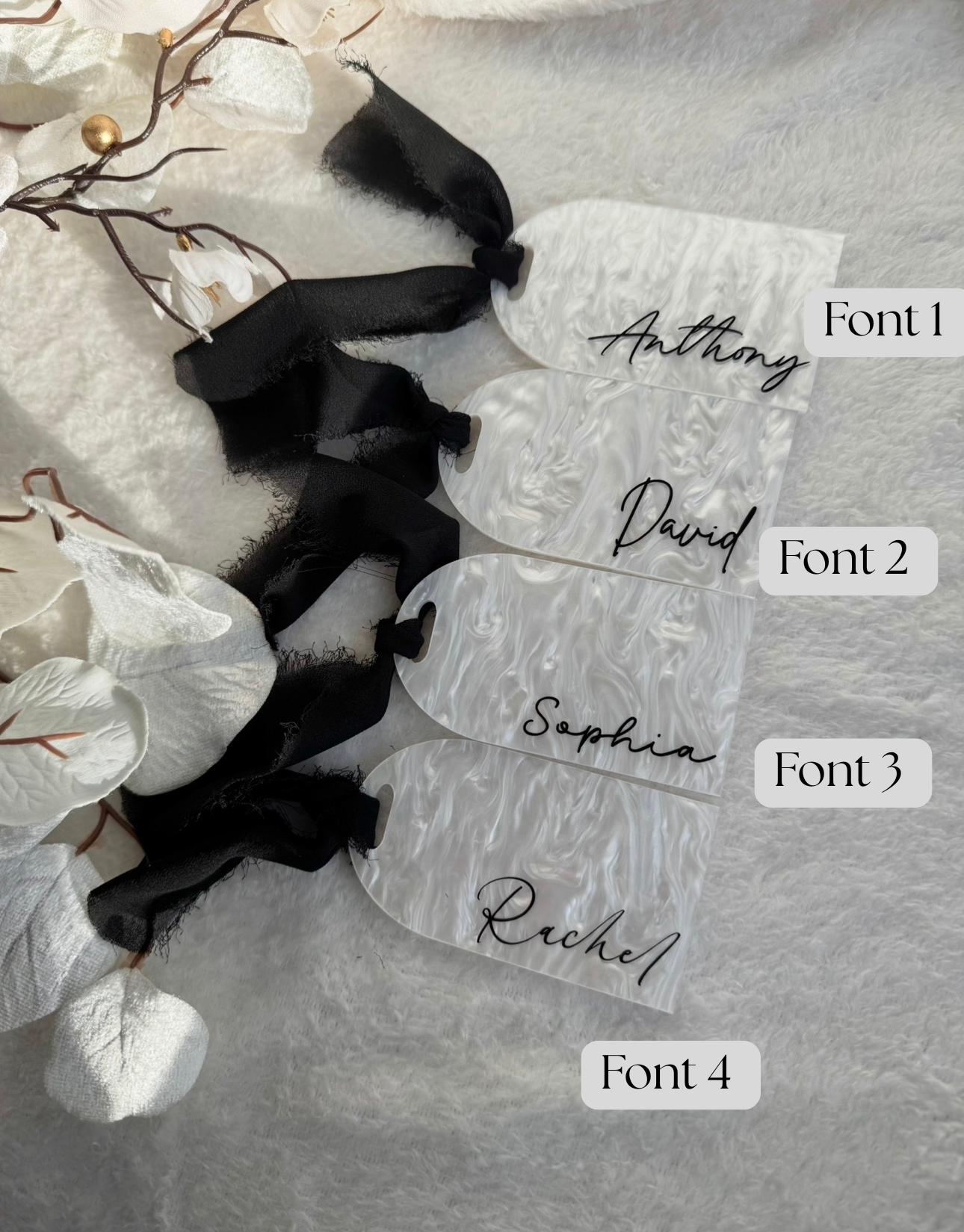 Marble Wedding Table Name Place Cards / Acrylic Name Place Settings / Personalised Wedding Decor / Frosted Acrylic