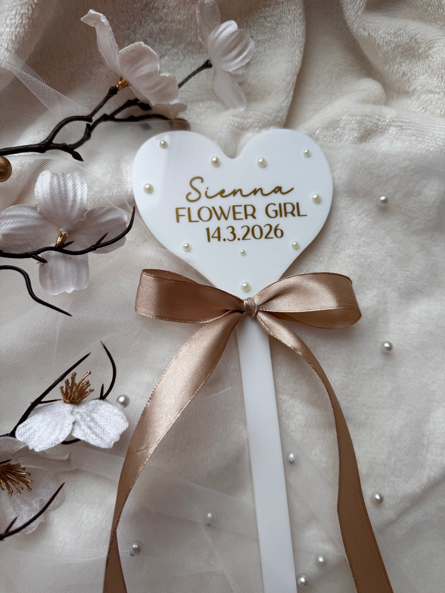 Flower girl wand | Pearl flower girl accessories | Acrylic flower girl keepsake | Birthday wand