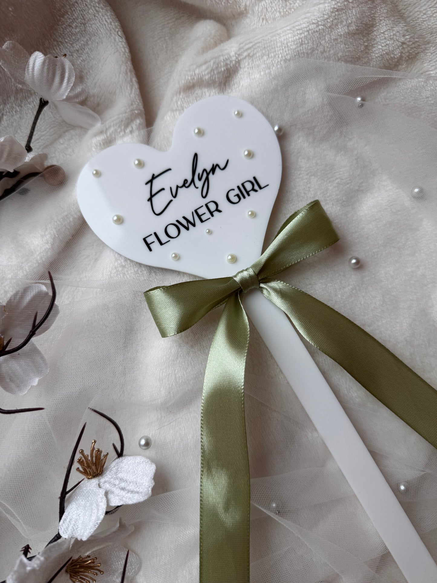 Flower girl wand | Pearl flower girl accessories | Acrylic flower girl keepsake | Birthday wand