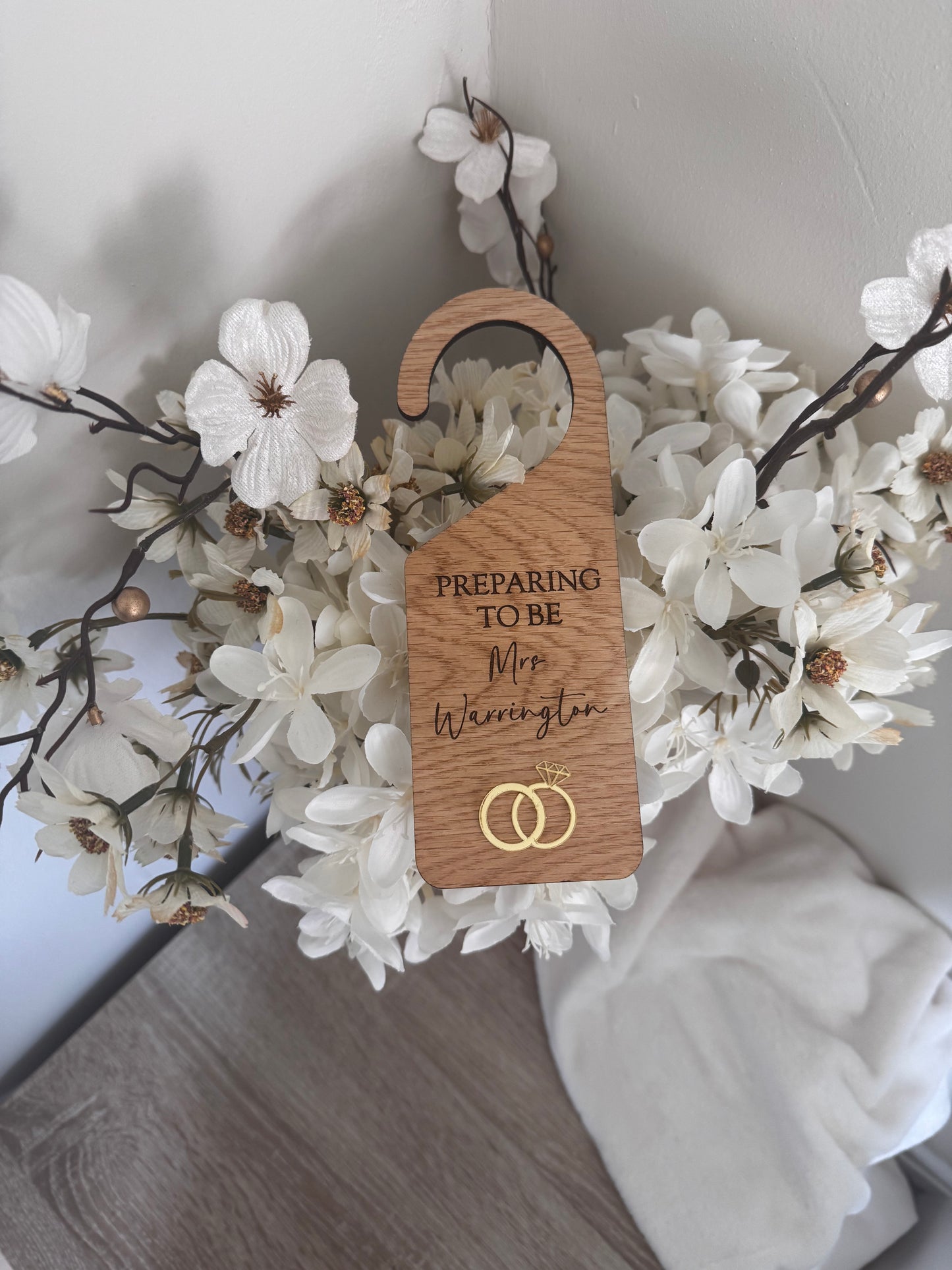 Engraved bridal door hanger ring