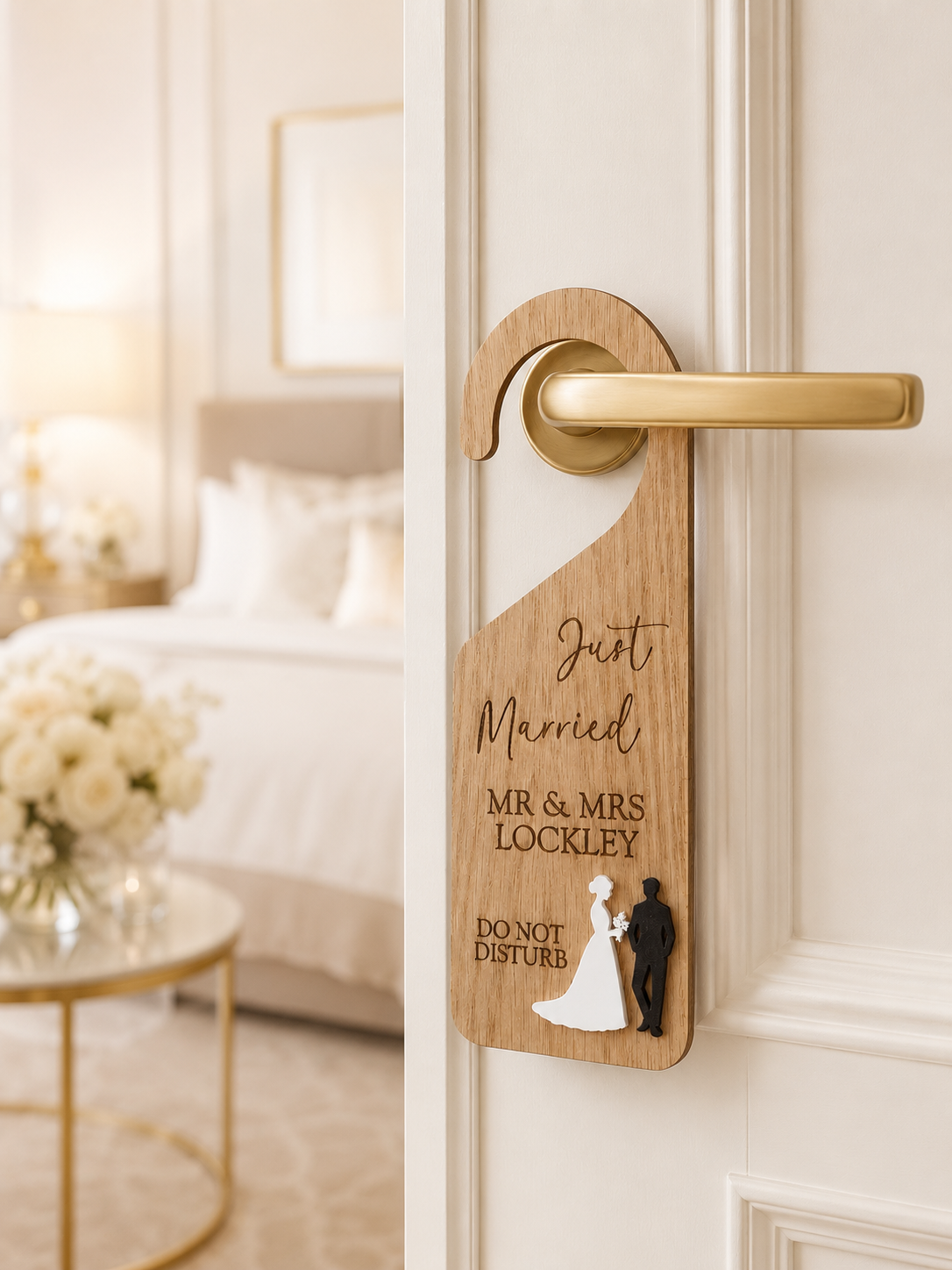 Engraved just married door hanger