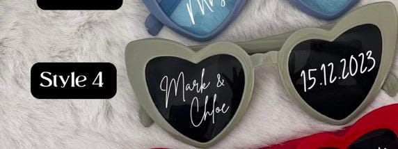 Wedding sunglasses, wedding photo prop, wedding day, memento